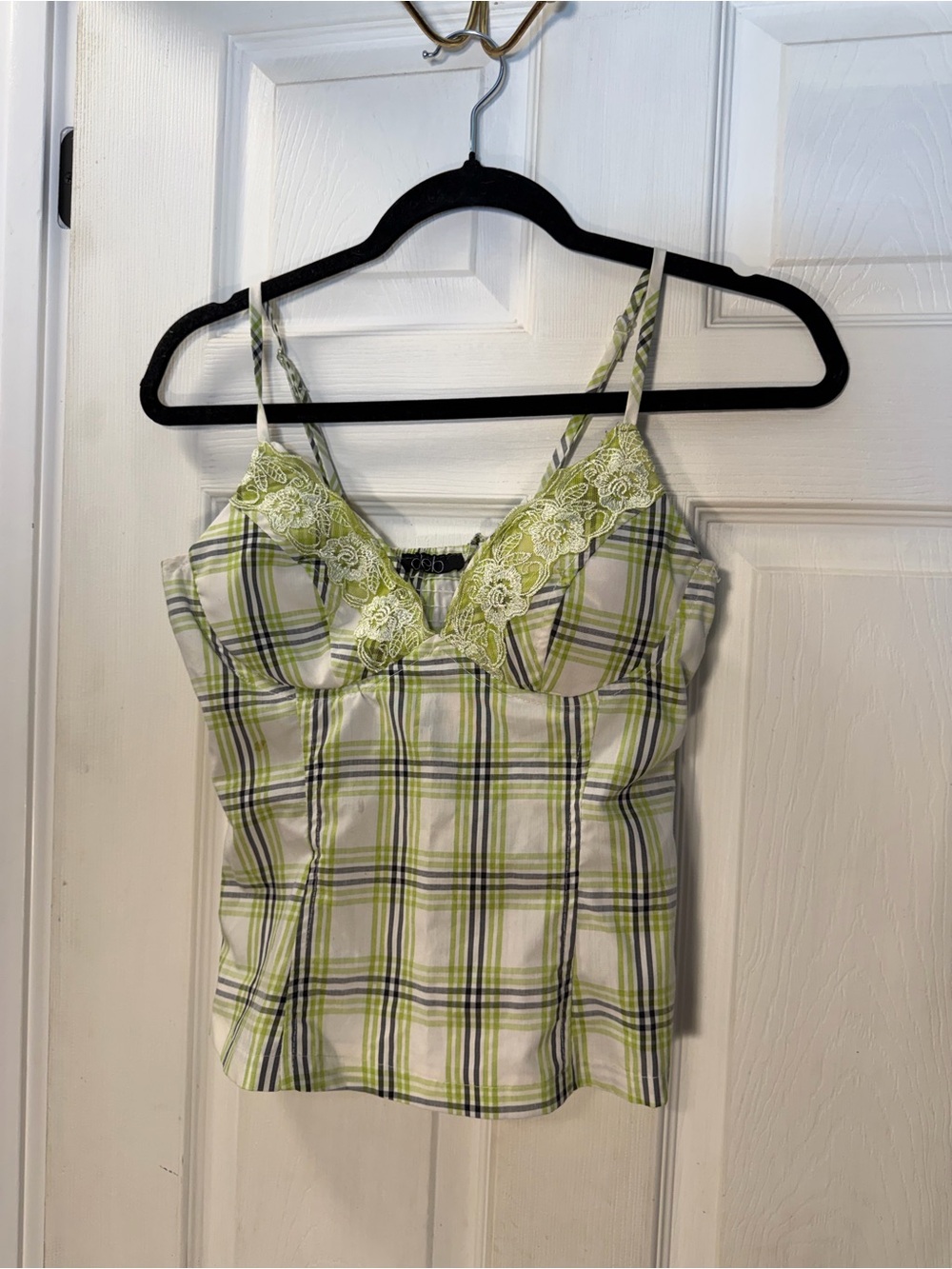 Deb Light Green Plaid Lace-Trim Cami Tank Top
